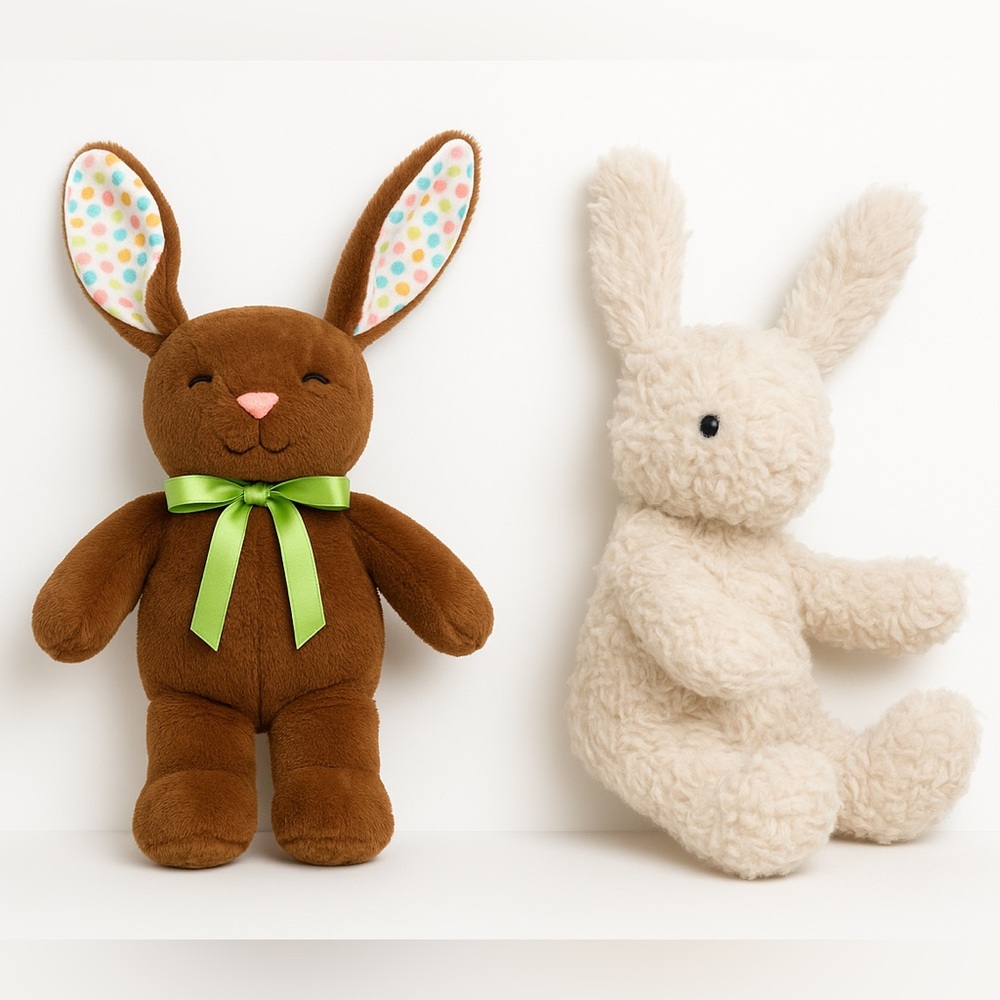Hobby Lobby Brown and Cream Stuffed Bunny Set